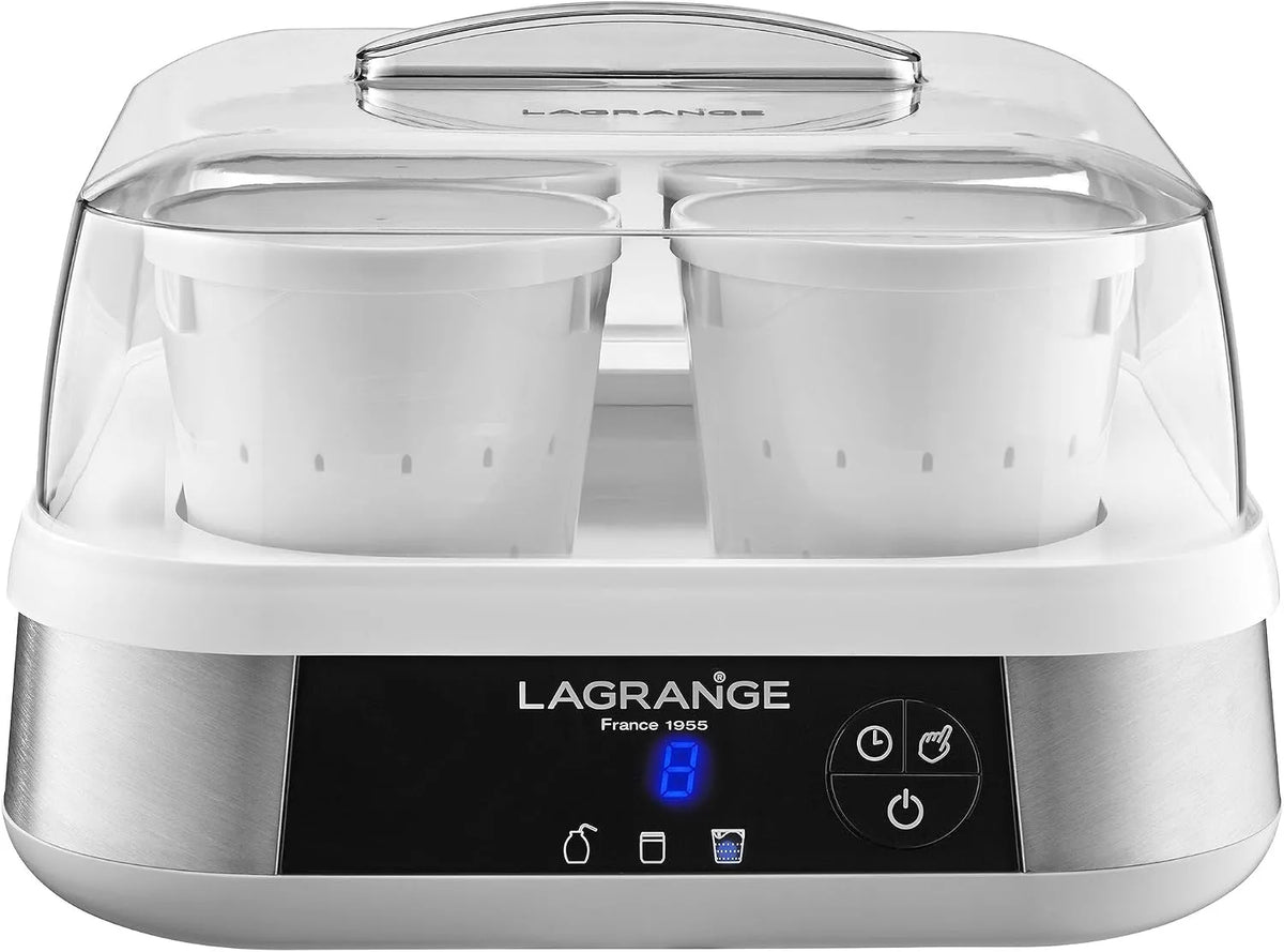 LAGRANGE Yard de 1.5 L - fabricação francesa com 9 potes de vidro e 4 potes Faisselle, programável com parada automática e sinal Sonore, 18 W
