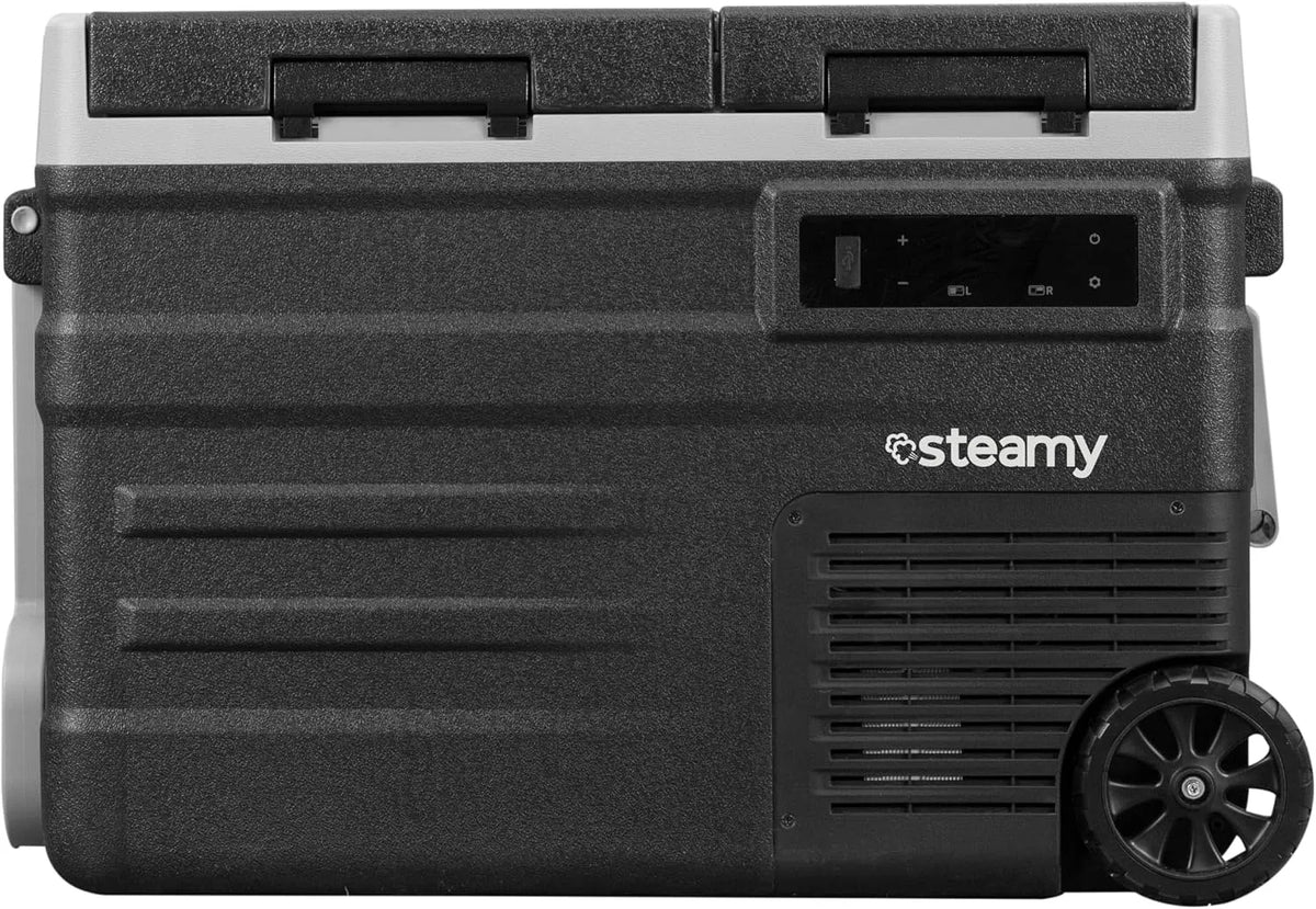 Steamy Duplo Gelado elétrico 41 L com rodízios - 12 V/230 V Refrigeração e congelamento para campismo