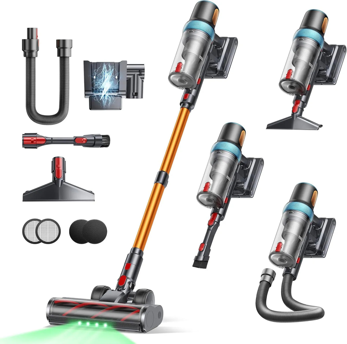 INTETURE 600 W Vacuum Wireless Broom, 50KPA, 65 min com ecrã inteligente, carga de parede, escova anti-quebra para tapetes, pisos rígidos e cabelo animal