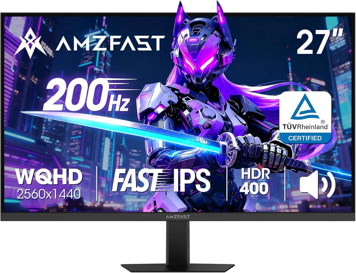 Amzfast Ecrã de jogo 27'' QHD 2560x1440 200 Hz - IPS Fast, SRGB 132%, HDR 450cd/m2,1ms, Speakers, VESA, HDMI/DP