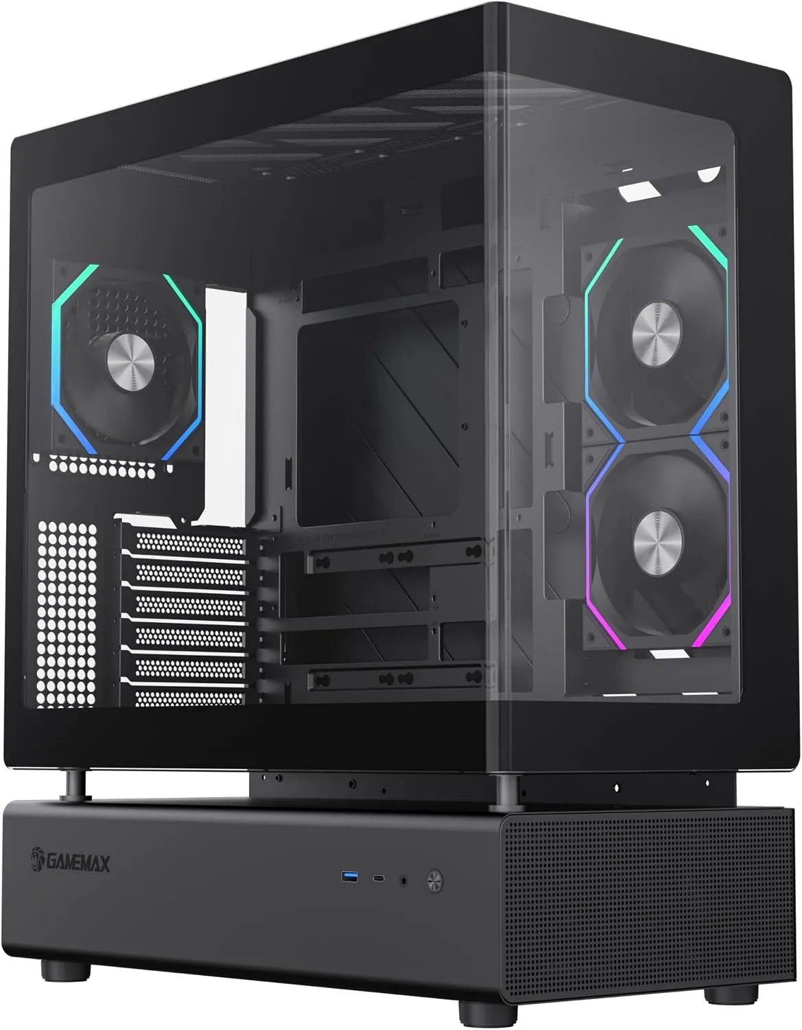 Jogo de caso para PC ATX Mid-Tower GAMEMAX N80 – Janela Panoramic, 6 ventiladores ARGB 120 mm, USB-C Gen2, GPU Suporte Vertical