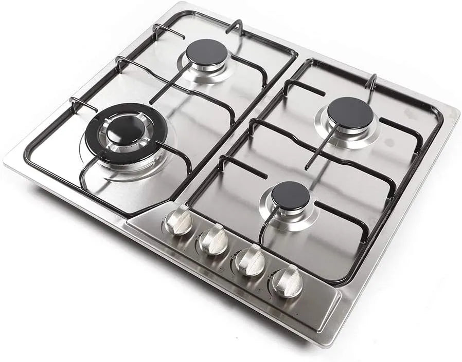 Xigner Placa de gás de aço inoxidável, 5 lareiras, gás natural e compatível com propano, encastrado, dimensões 830 x 470 mm