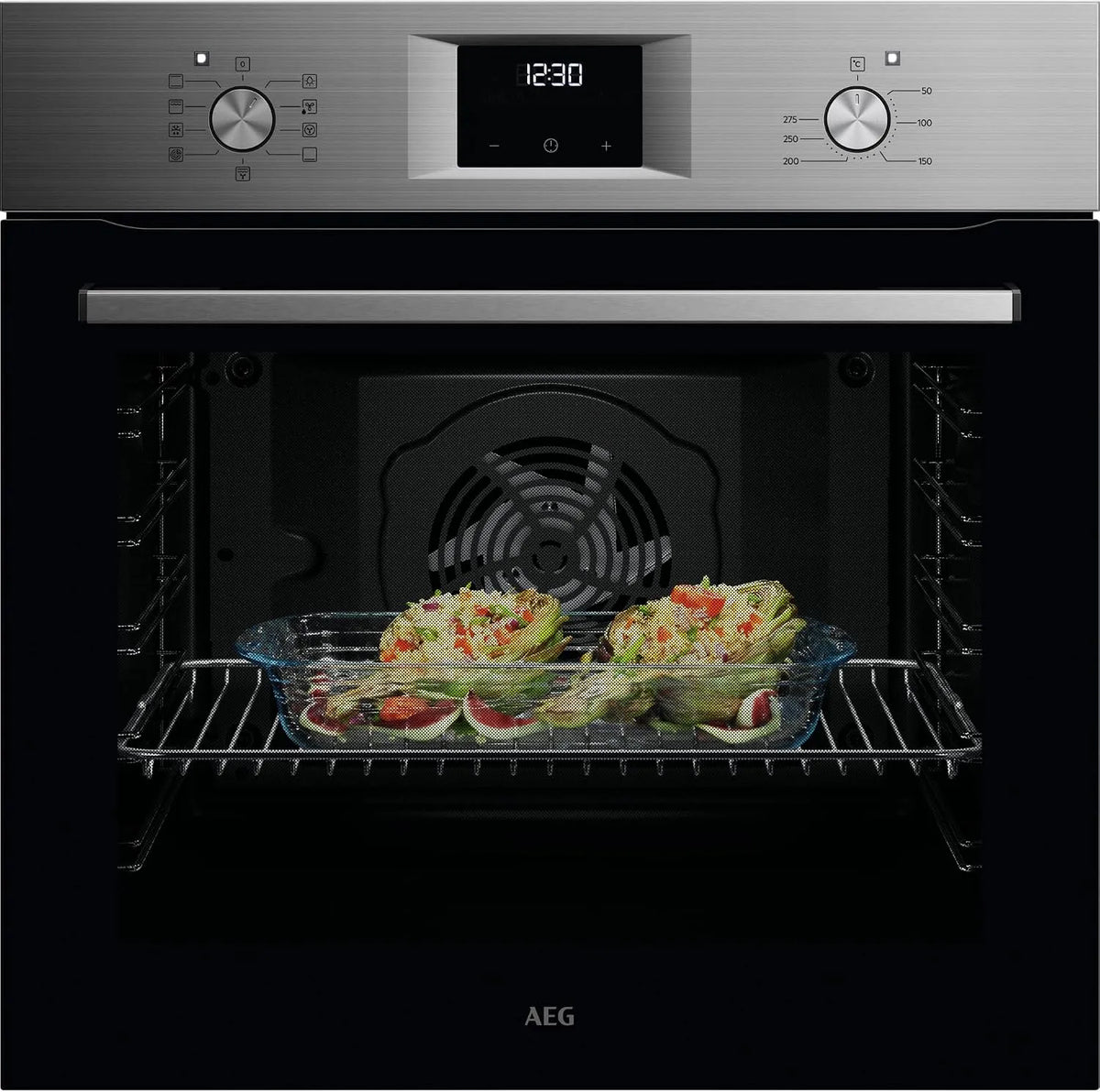 AEG 72 L forno encastrado, 9 funções, limpeza Aqua Clean, grelhado encastrado, cozinha uniforme, ecrã LED, aço inoxidável